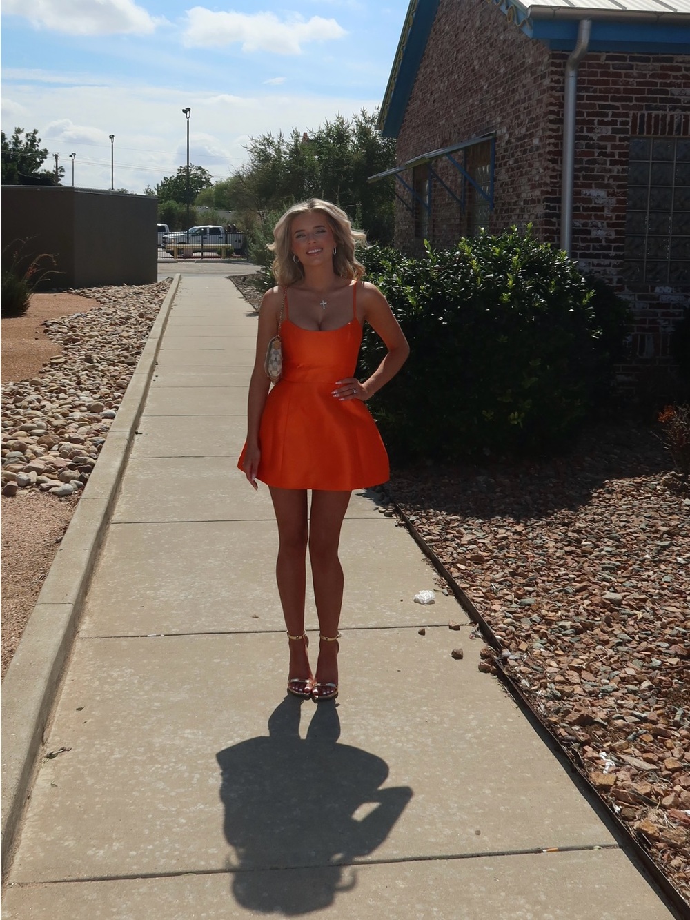 Satin Spaghetti-Strap Orange Mini Dress